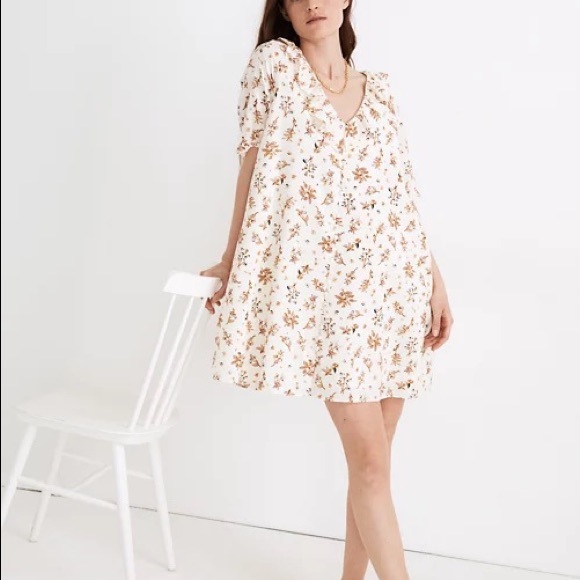 Madewell Ruffle Button Front Trapeze Dress Floral Reef - Picture 3 of 8